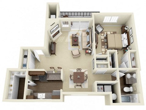 1 bed 1 bath 775 sqft Floor Plan at Lakemont Orchard, Washington
